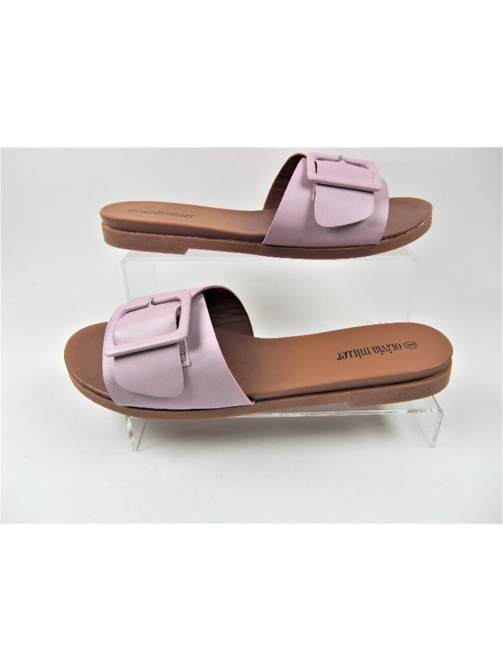 Olivia Miller Women's Faux Leather Slip On Open Toe Flat Sandals Shoes Size 9 ne